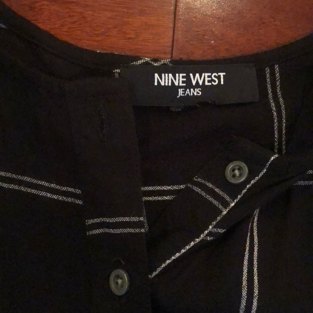 Nine West Top Partial Button Down Plaid Shirt - image 2